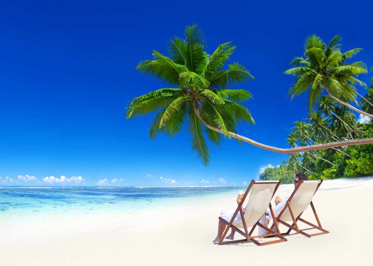 沙滩蓝色大海海洋棕榈树椅子自然风景图片图片