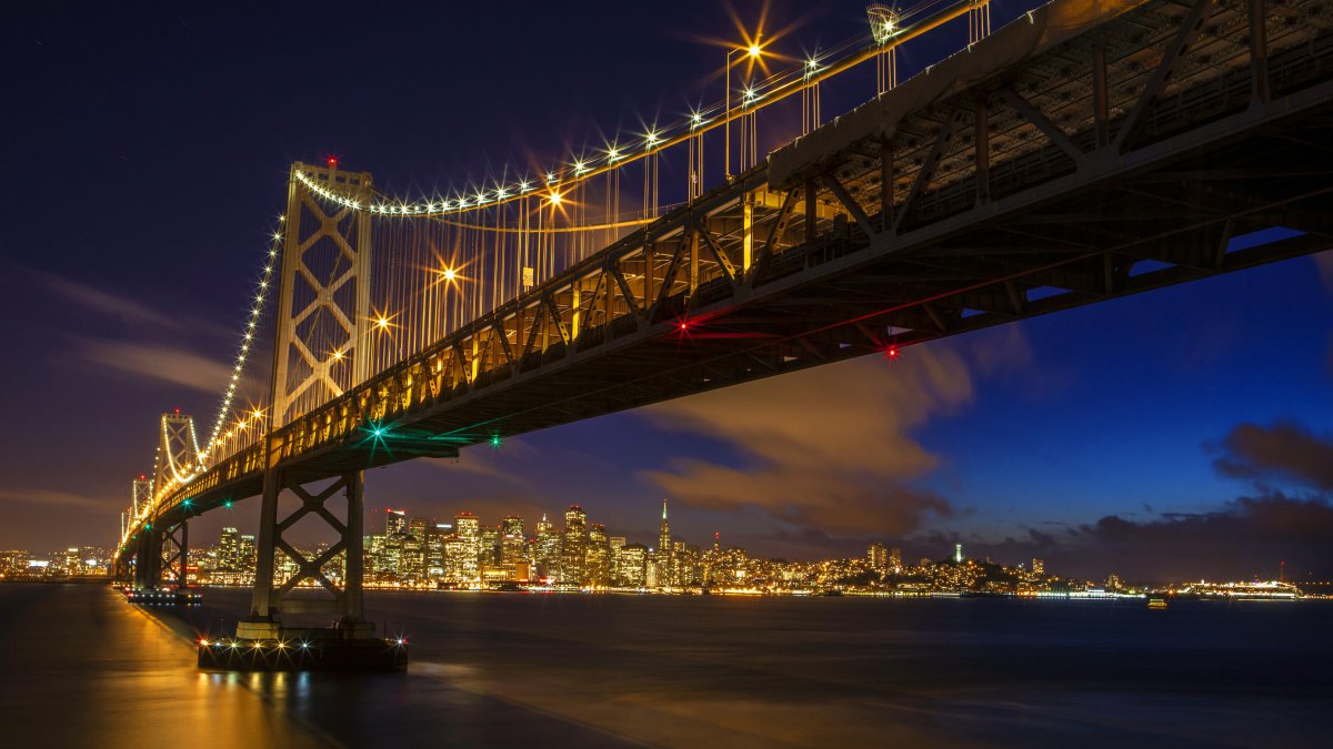 旧金山奥克兰湾桥夜晚图片