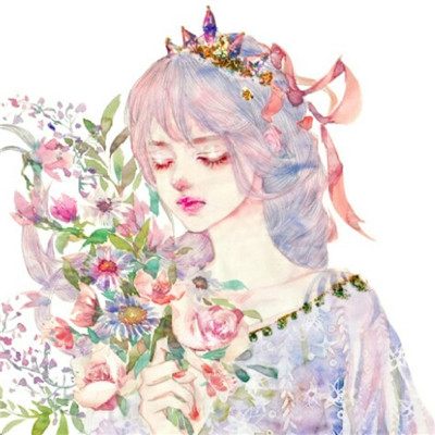 唯美鲜花漂亮女生头像手绘