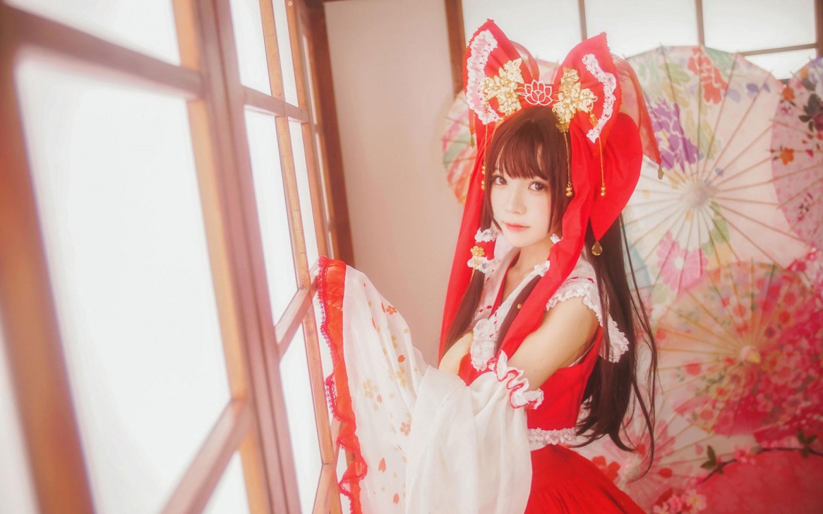 可爱甜美桜桃喵cos灵梦和服图片59