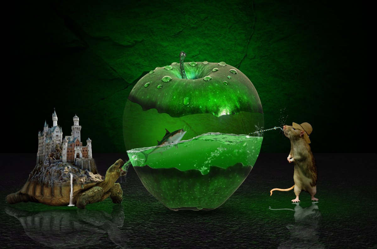 绿色苹果photoshop幻想大鼠龟城堡创意设计4k图片图片