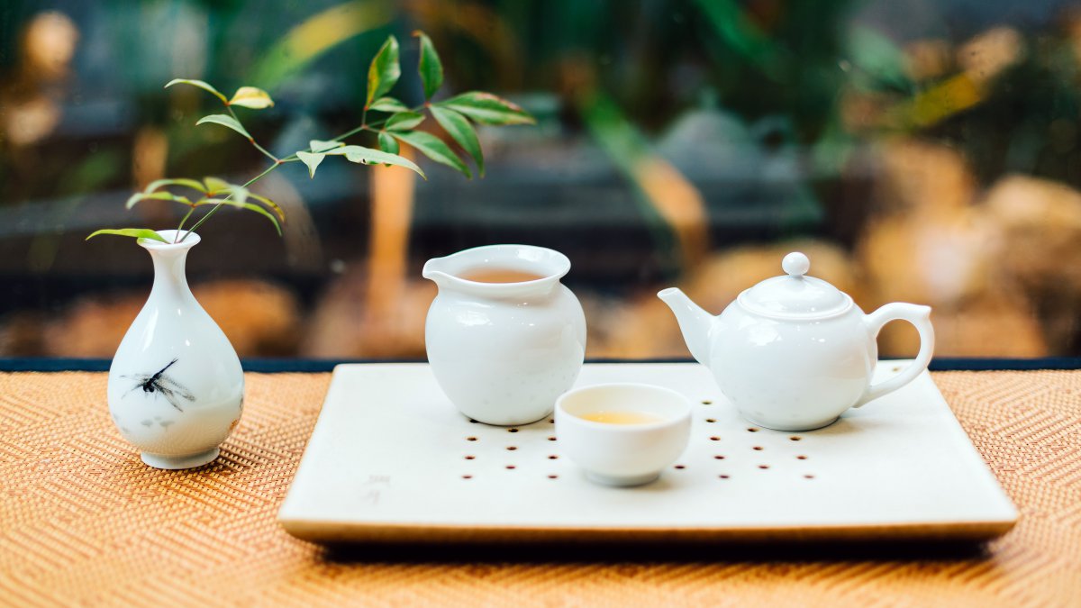 夏天,白色,瓷器,茶壶杯子,特写镜头图片,4k高清其它图片,娟娟壁纸