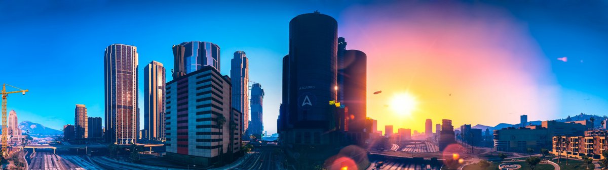 侠盗猎车5游戏城市风景3840x1080图片