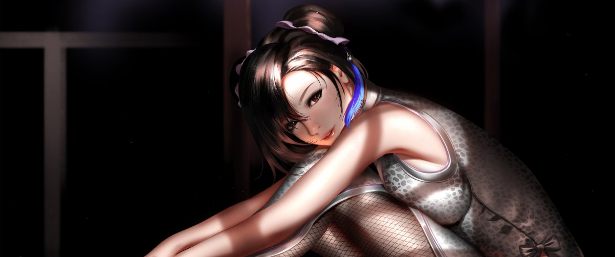 蒂法黑色网状袜美女图片