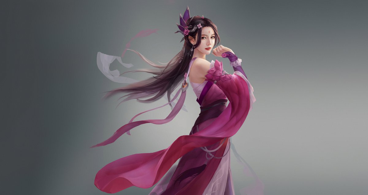 中国风古典美女玫瑰裙4k图片,4k高清游戏图片,娟娟壁纸