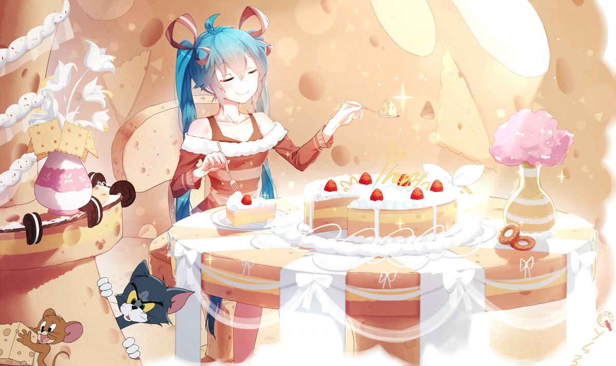 初音未来 生日蛋糕 猫和老鼠 6k动漫图片