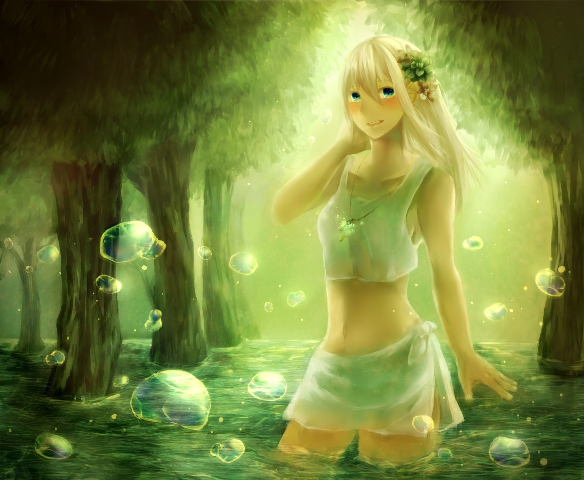 森林女生水泡泡唯美动漫图片