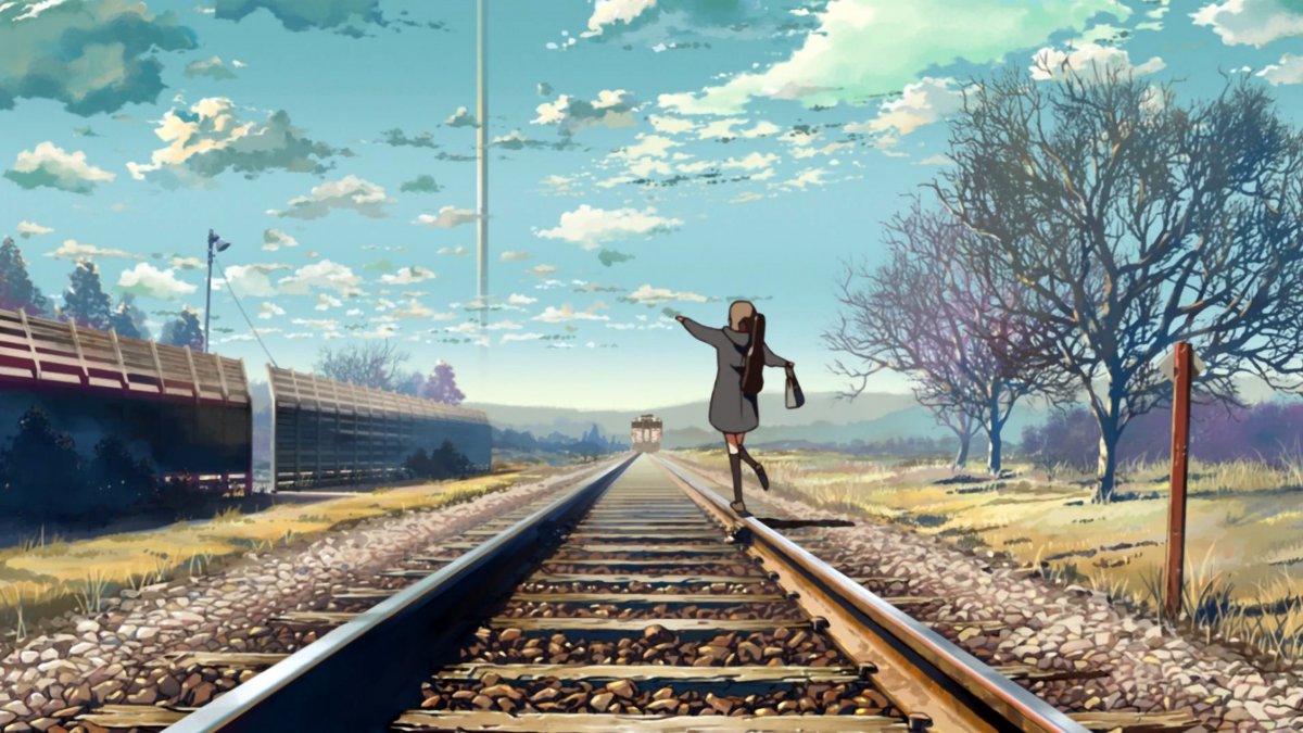 铁路上的小女生动漫风景4k图片