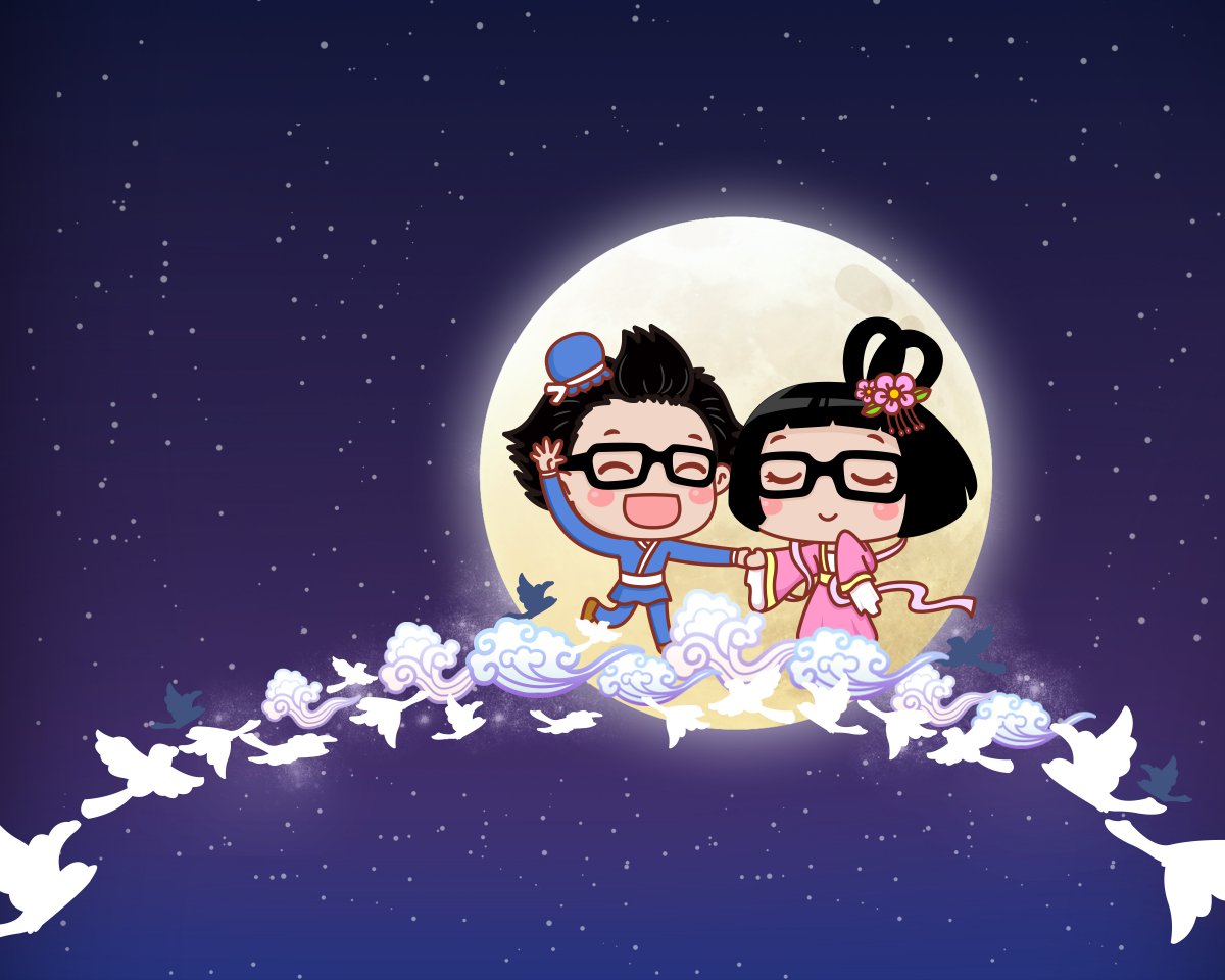 七夕快乐菜菜和饭饭在鹊桥相会4k图片