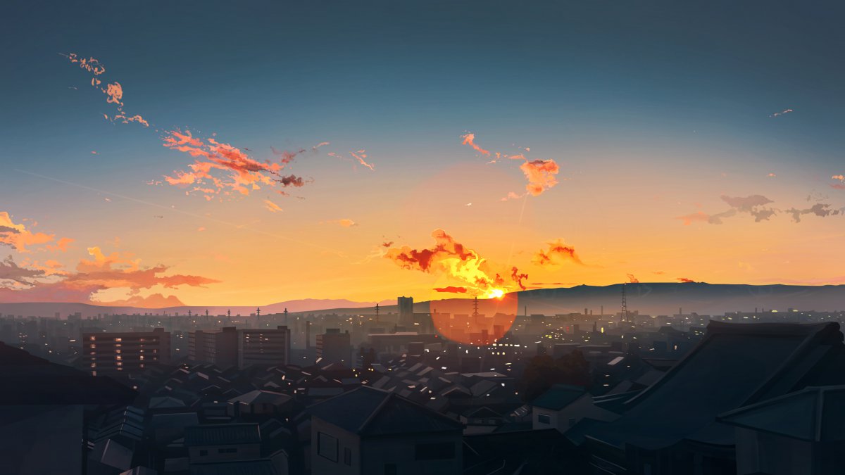 天空 夕阳 插画风景4k动漫图片,4k高清动漫图片,娟娟壁纸