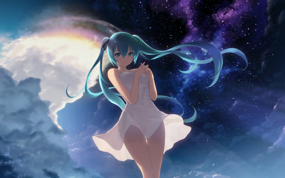 初音未来 白色连衣裙 星空4k动漫图片