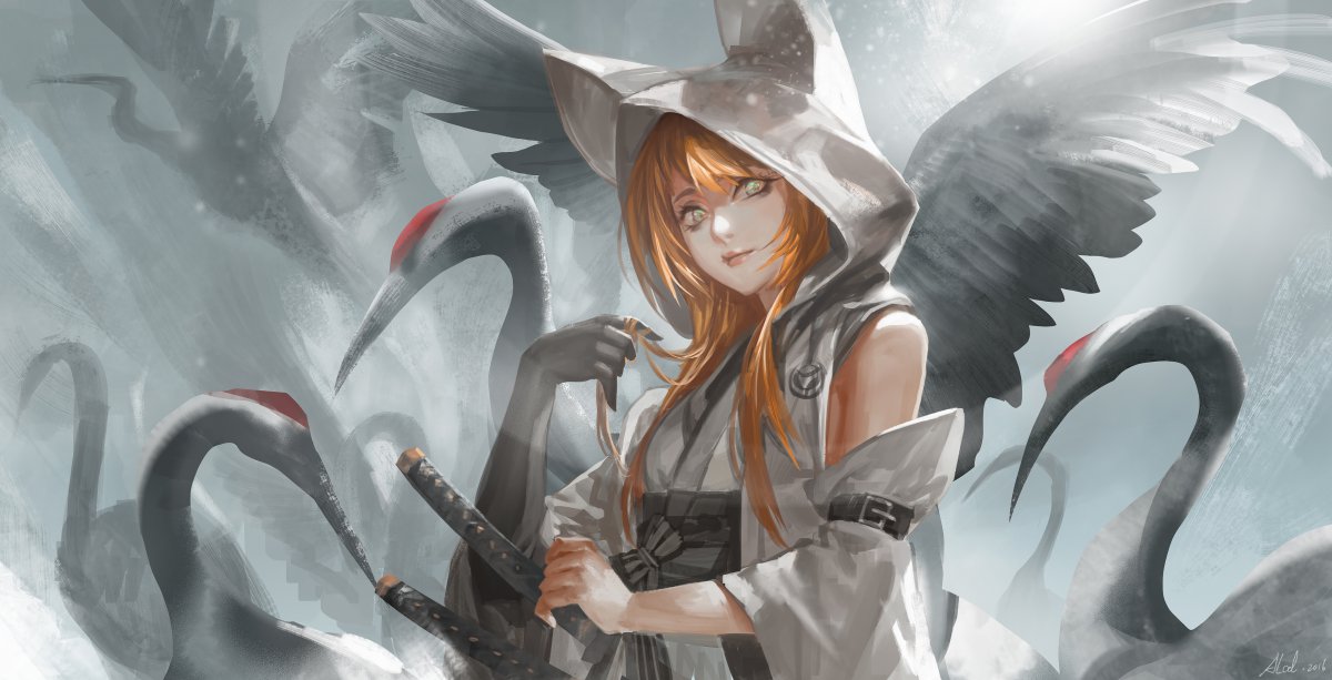 少女 仙鹤 插画 4k动漫图片