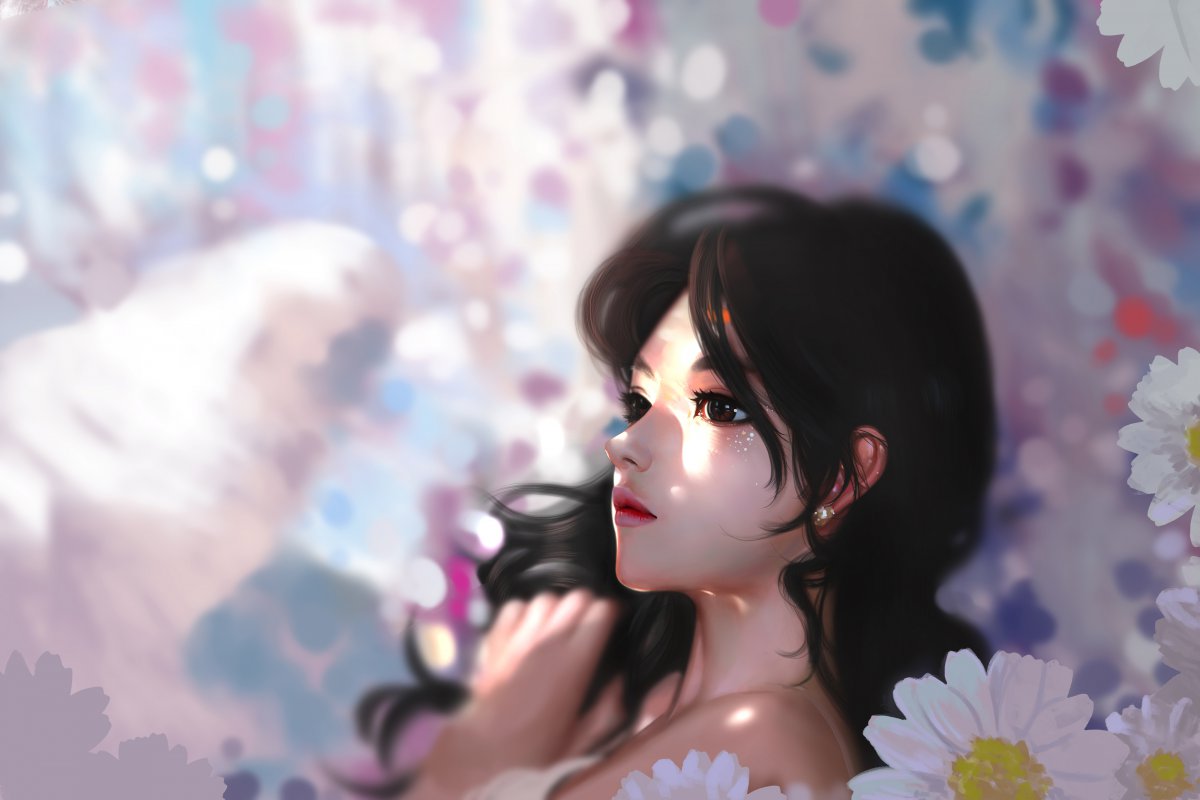 花中少女雏菊花4k动漫图片