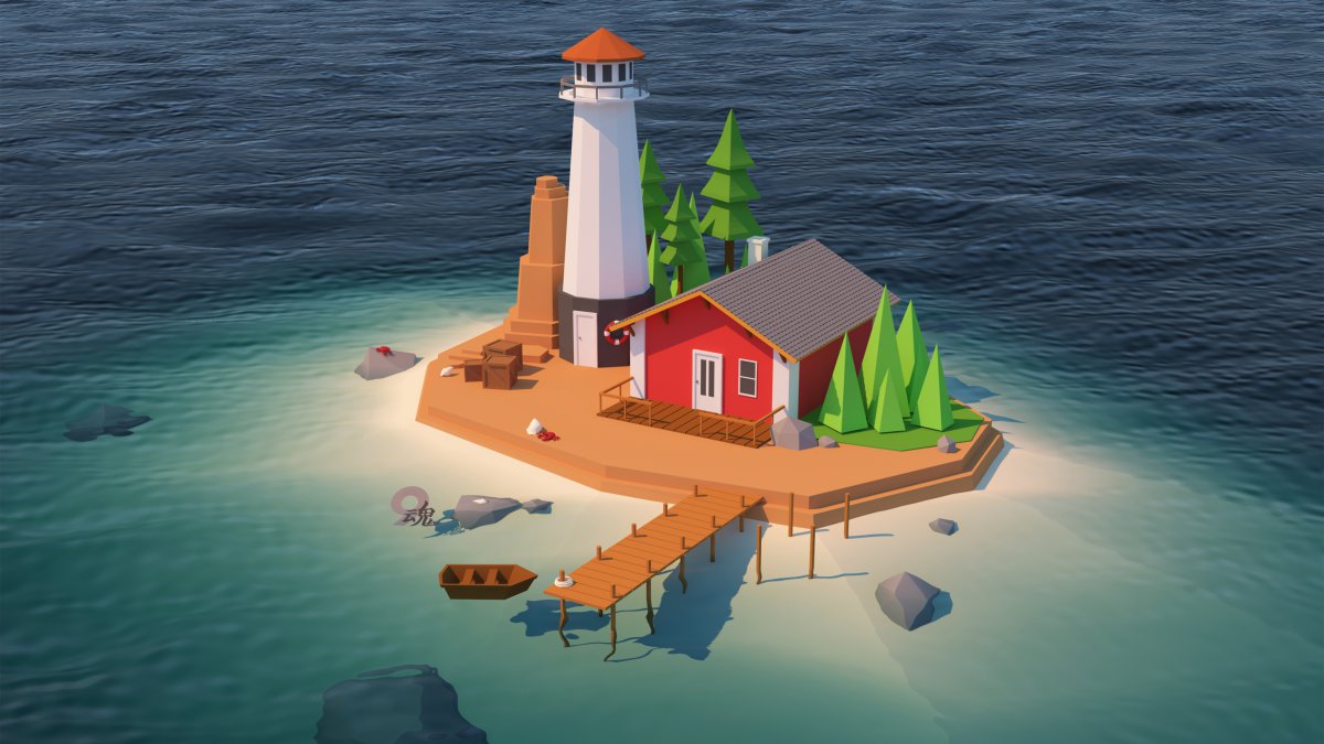 海中小岛插画图片