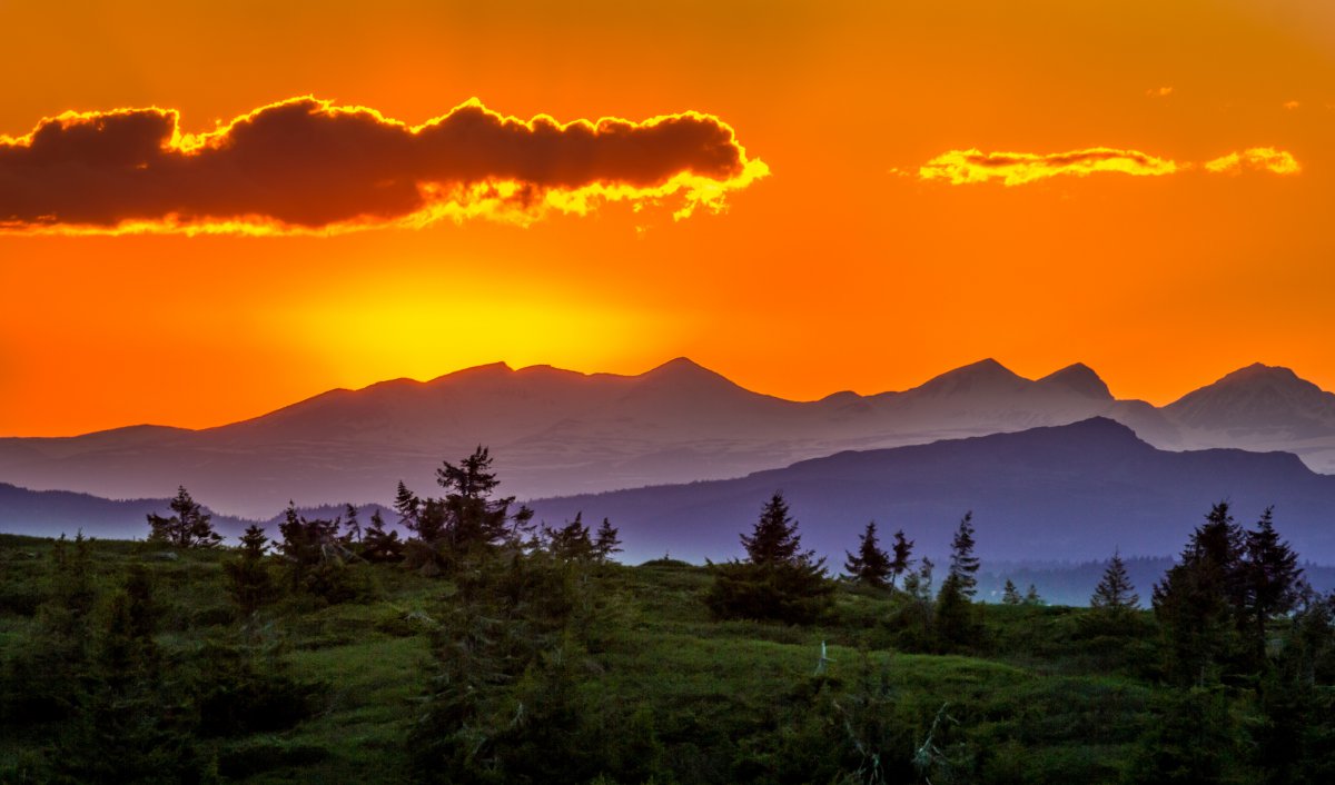 日落树山自然太阳天空5k风景图片