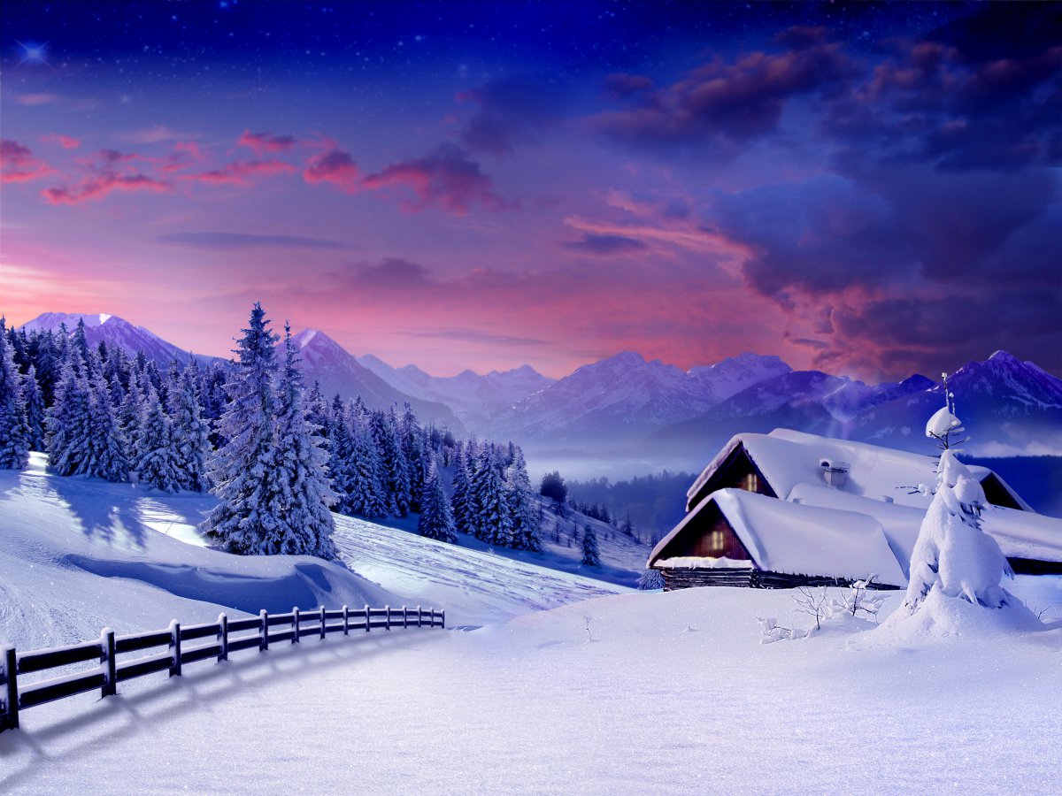 冬天风景,雪景,树木,小屋的图片图片,4k高清风景图片,娟娟壁纸