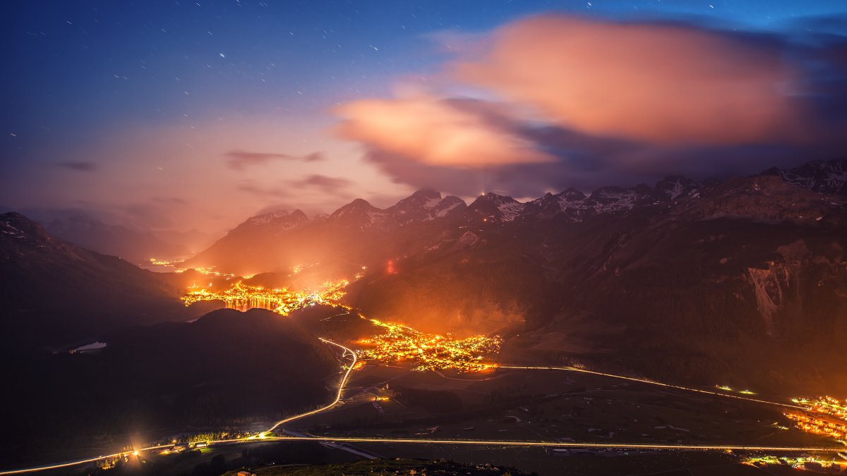 瑞士聖莫里茨夜景4k圖片,4k高清風景圖片,娟娟壁紙