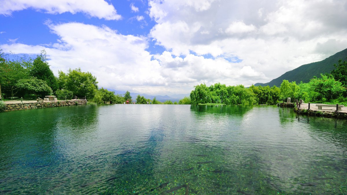 丛林山绿色湖自然风景图片