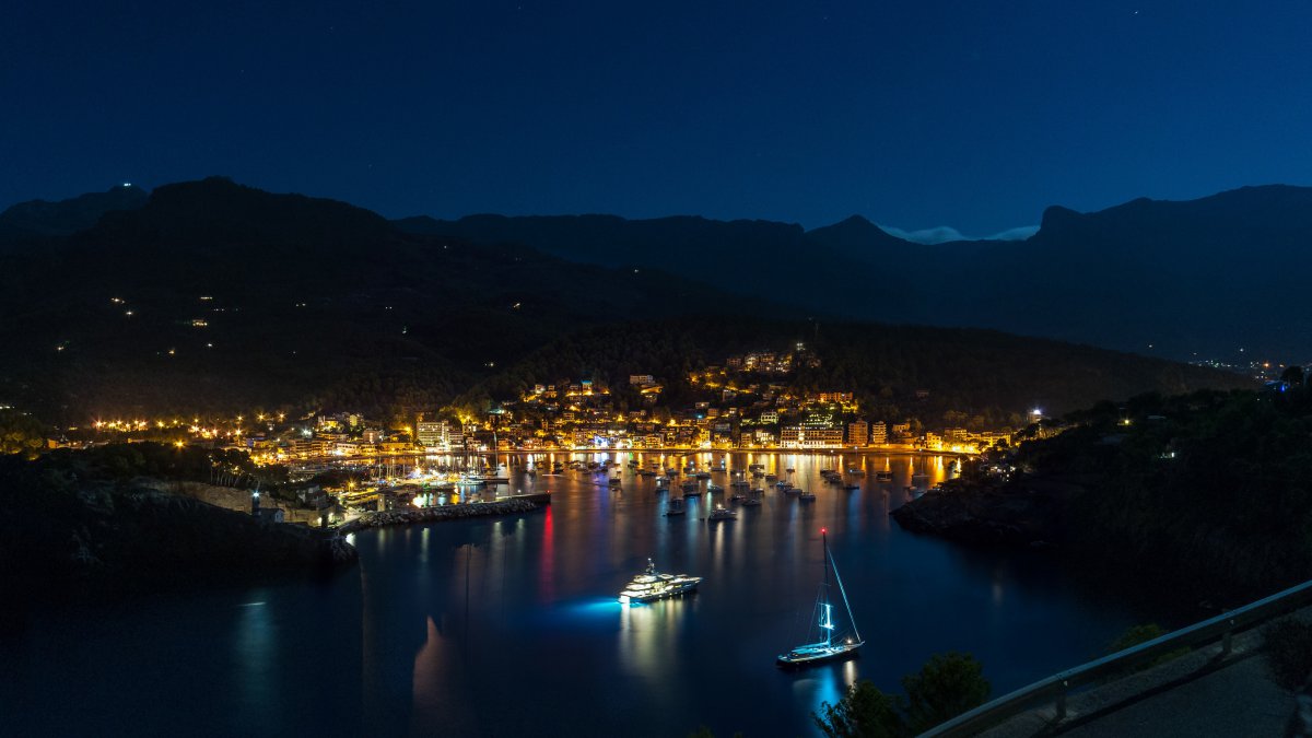 西班牙马略卡岛岸晚上摄影4k高清图片