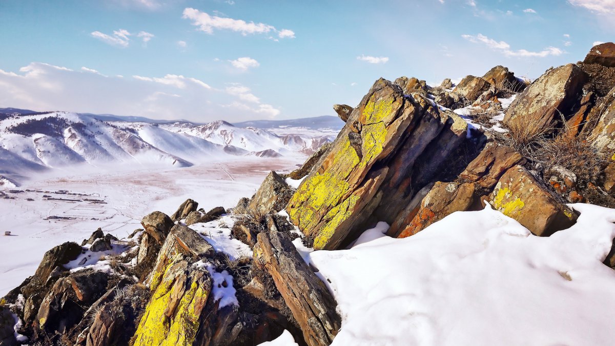 海拔高度蓝色天空冰川苔藓石头图片