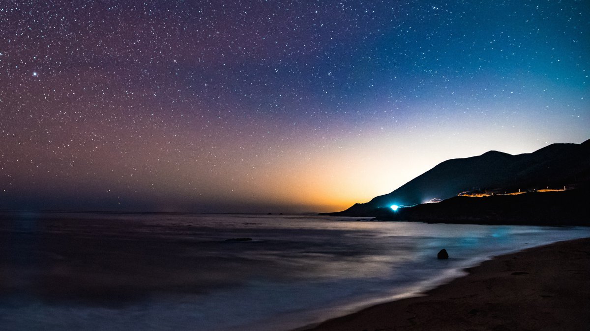 海岸晚上繁星山高清风景摄影图片