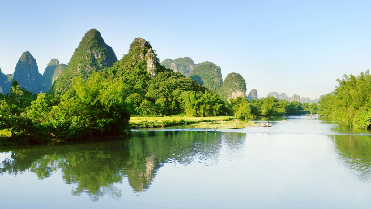 广西中国绿色大山河流4k高清图片