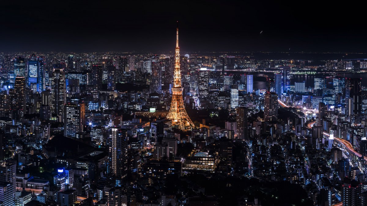 日本东京地标塔夜景4k高清图片