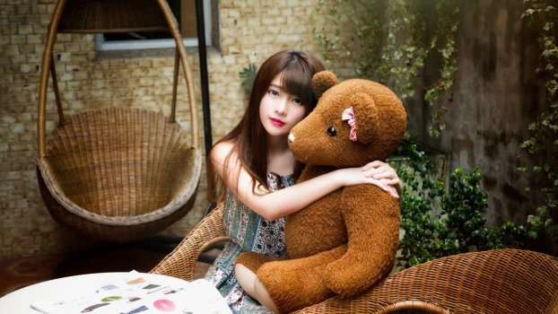 中国，漂亮，女孩，泰迪熊，玩具，照片图片