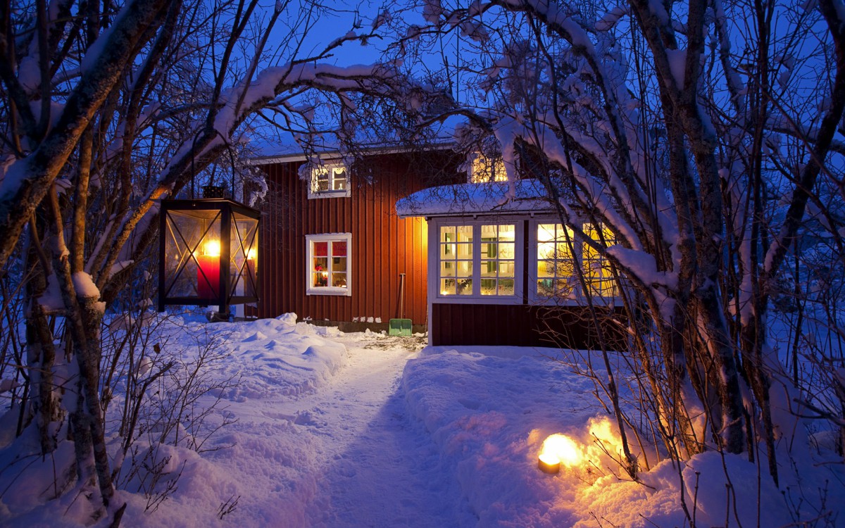 《雪夜》雪地夜景唯美壁纸