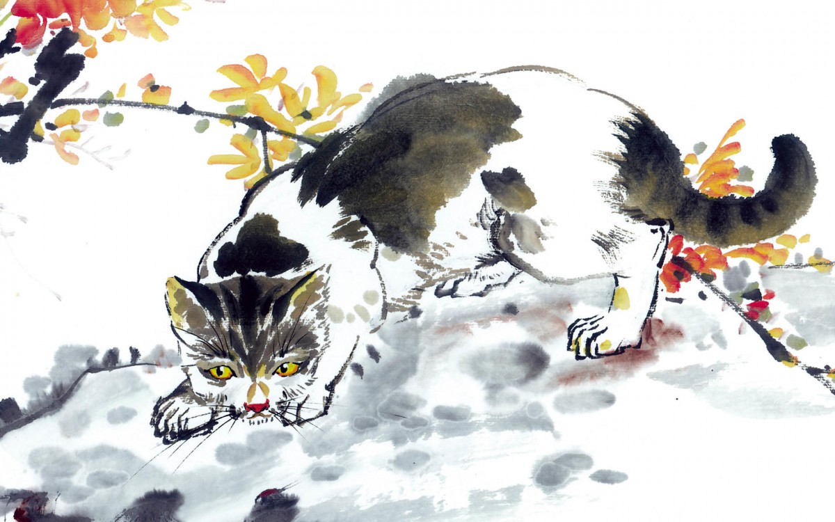 国画猫咪桌面壁纸-手绘壁纸-高清手绘图片-第2图-娟娟壁纸