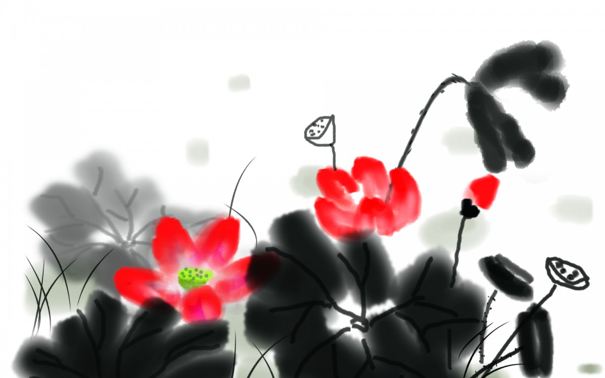 荷花水墨画图片-矢量壁纸-高清矢量图片-娟娟壁纸