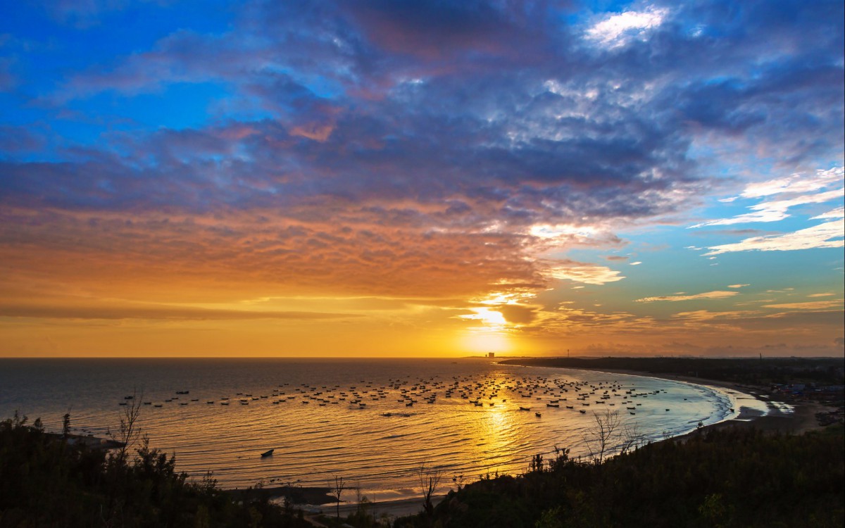 海湾夕阳风景图片壁纸