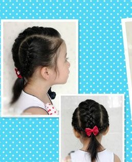 在这款小女孩发型中,使用到的儿童发型绑扎方法是刘海编发