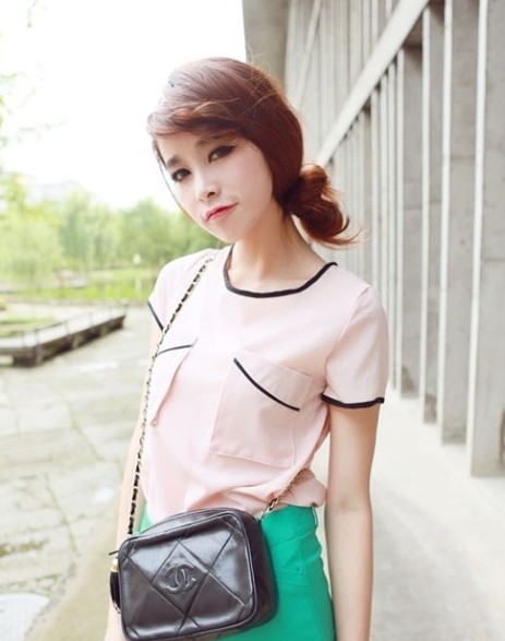 瓜子脸女生齐肩盘发图片,脸型图片,发型图片