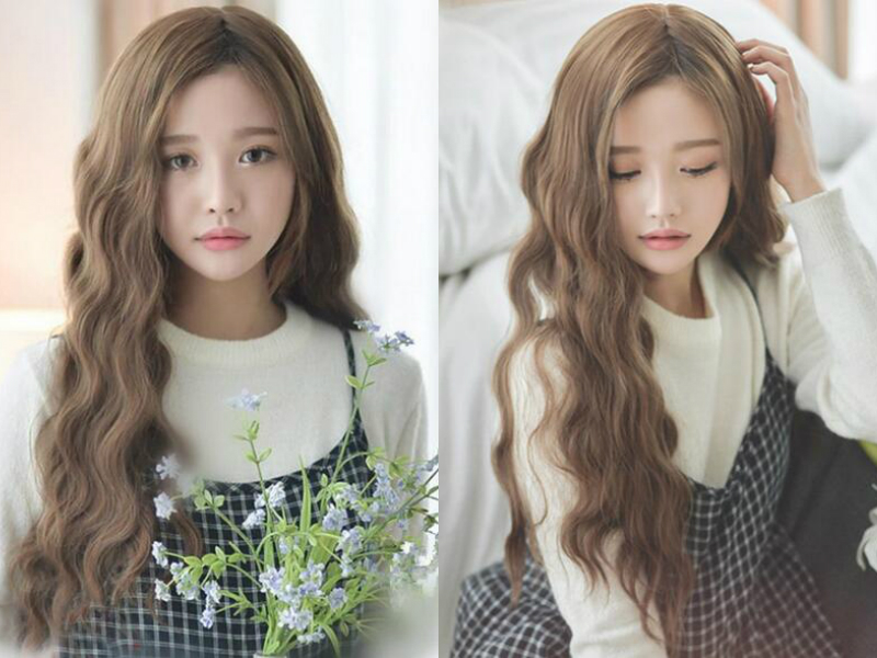 女生长发烟花烫发型图片亚麻棕色最抢眼