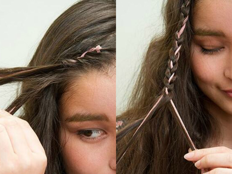 怎么把丝带编进头发里简单的丝带编发图解片