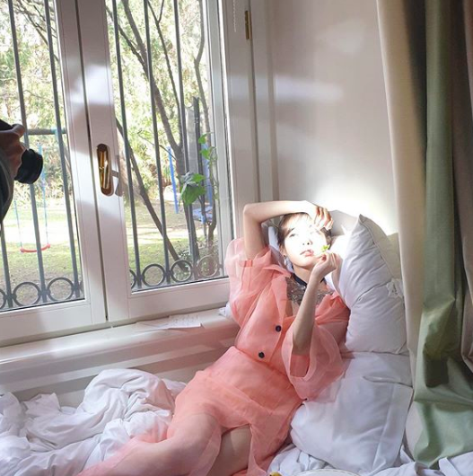 iu身穿粉色薄纱长裙气质温暖图片