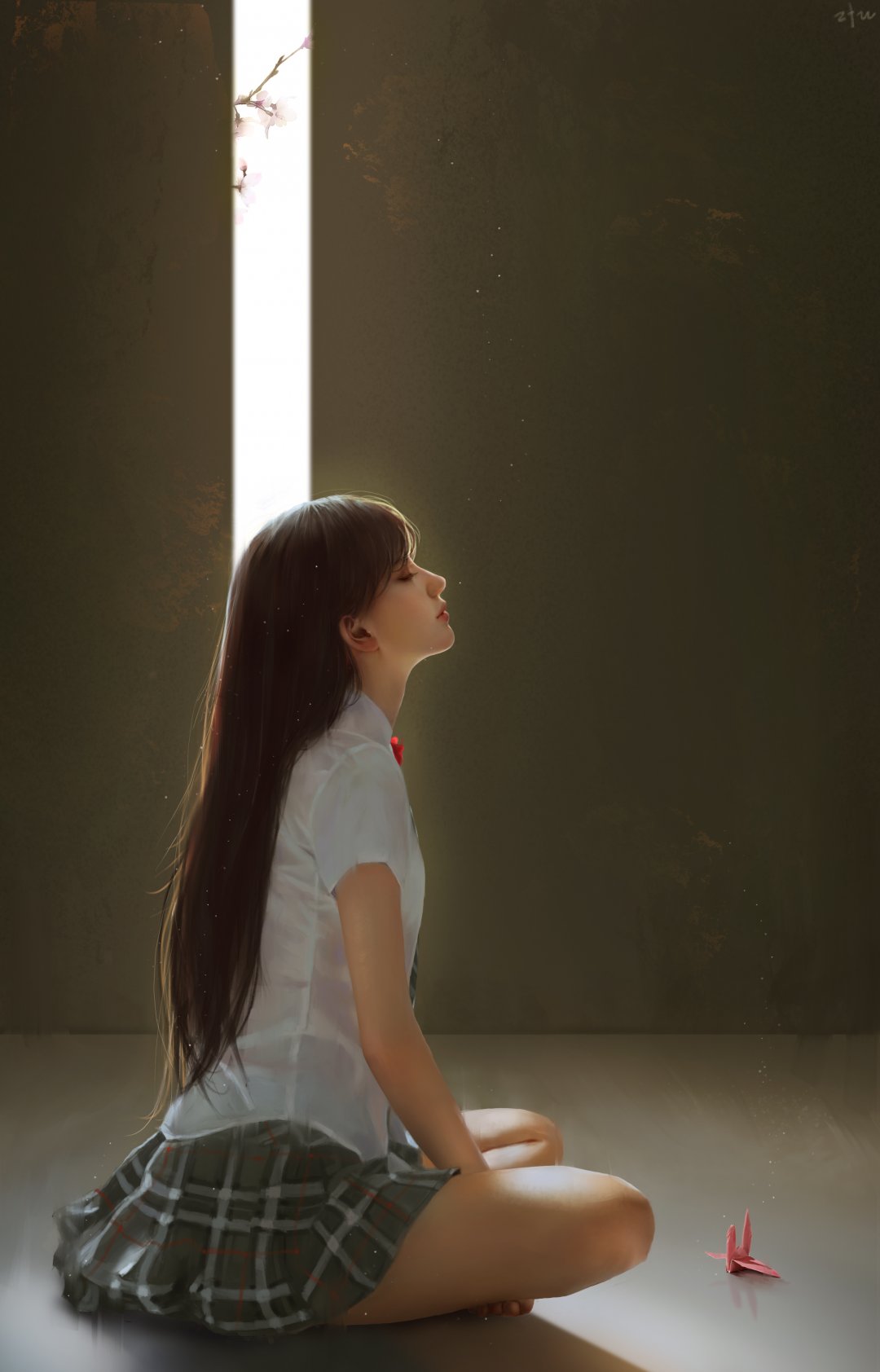 盘腿坐姿女生手机壁纸