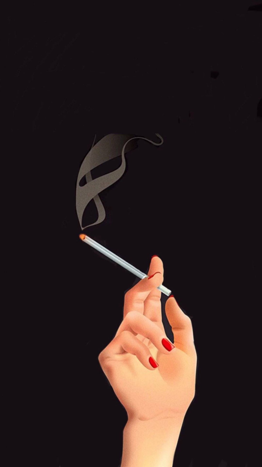 黑色背景一只女人的手夹着燃烧着的香烟
