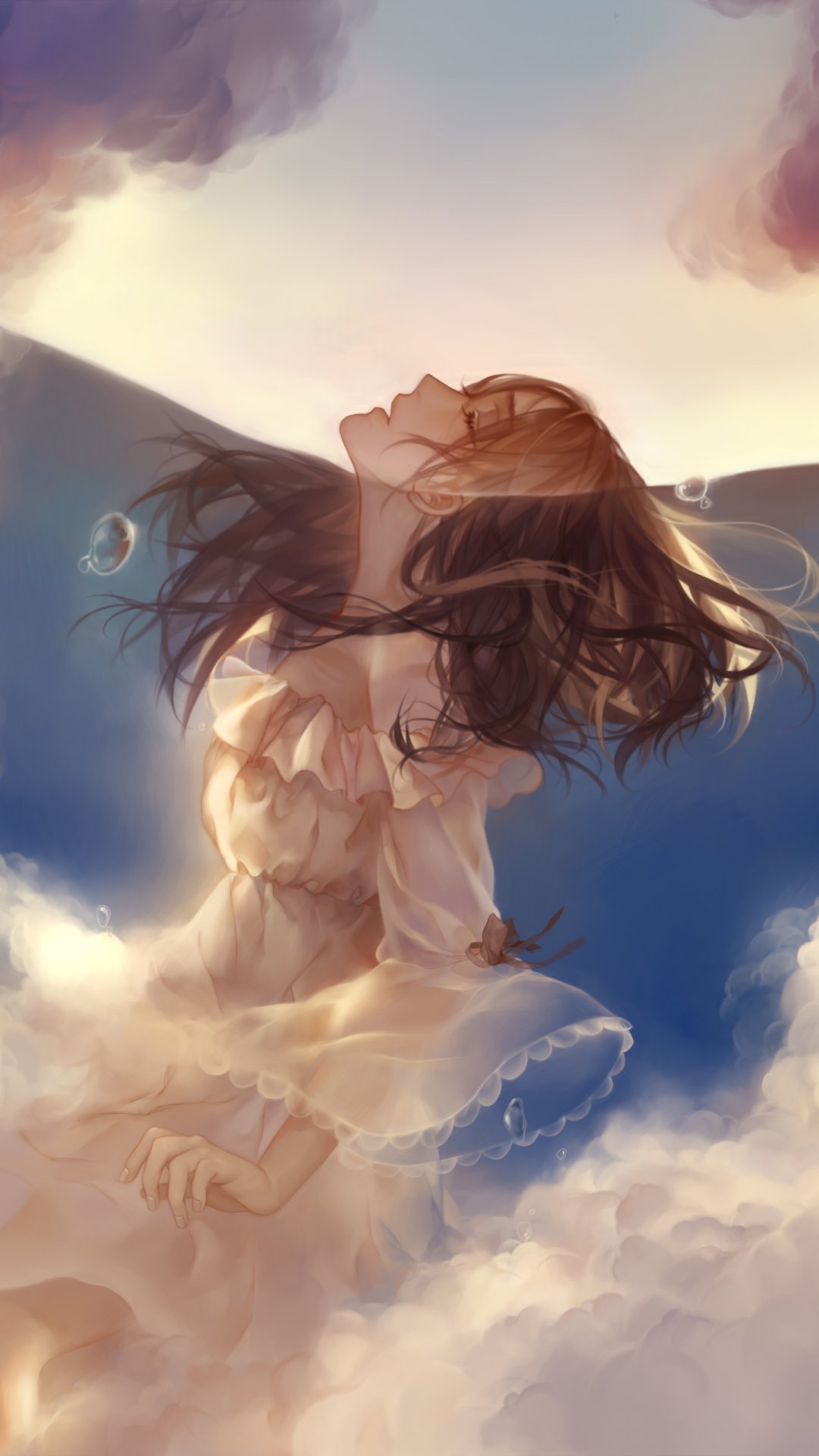 唯美的穿着百褶裙的动漫美女,高清图片,手机壁纸