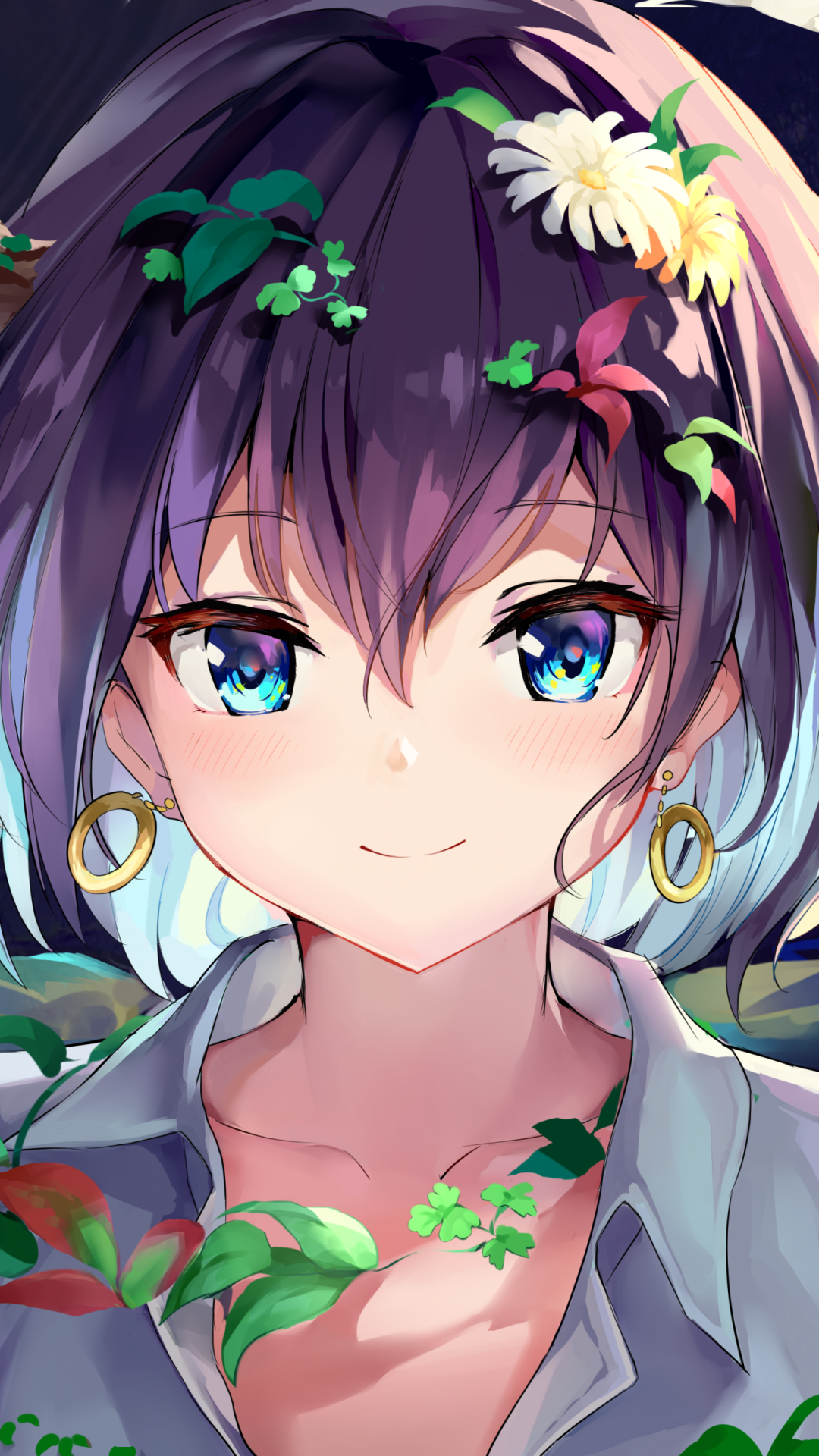 花草环绕的动漫大眼美女