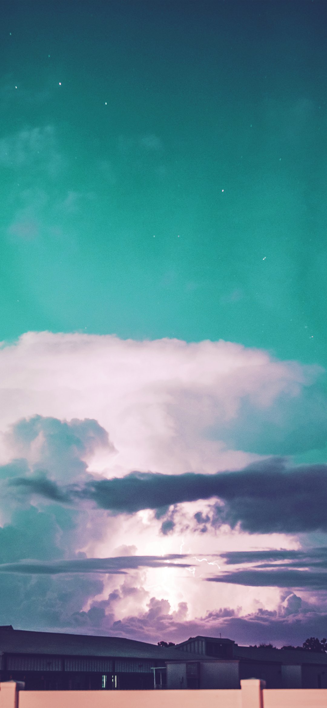 青色城市上空晚霞创意,高清图片,手机壁纸