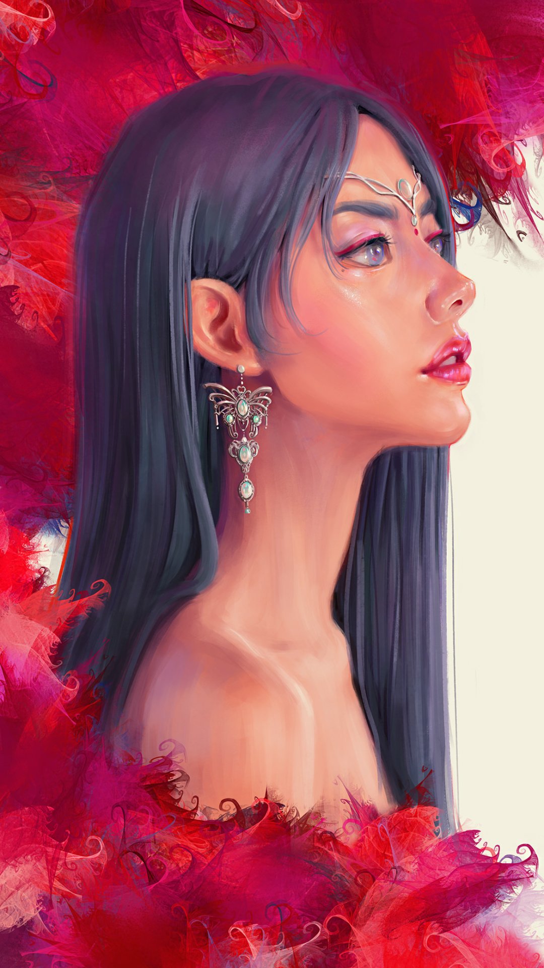 逼真手绘,高清的长发美女人像图片