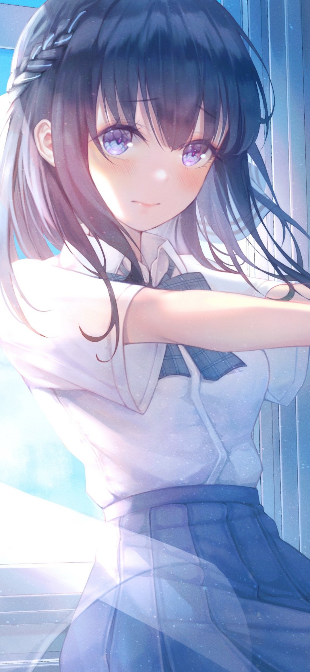 朦朦胧胧阳光照射窗台下的学生妹