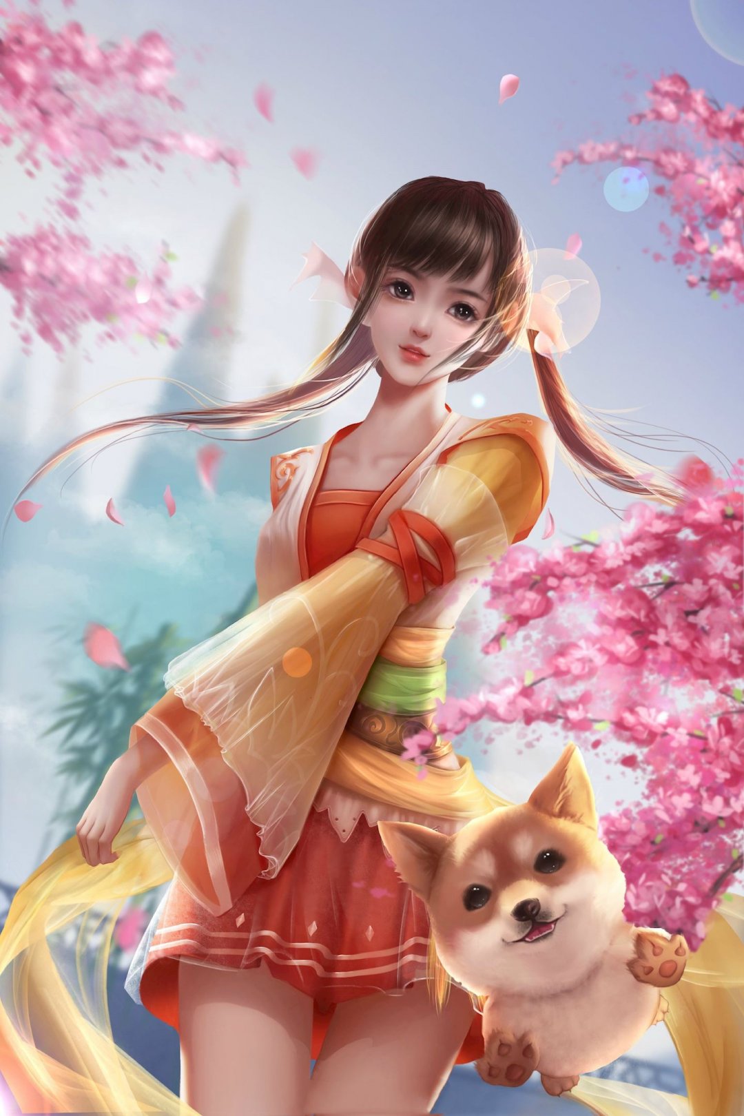 中国风古装3d古风美女小清新 萝莉风 狗狗,高清图片,手机壁纸