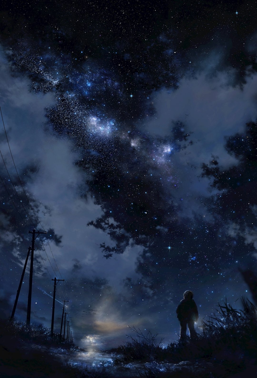 夜空孤独男孩动漫风景 高清图片 手机壁纸