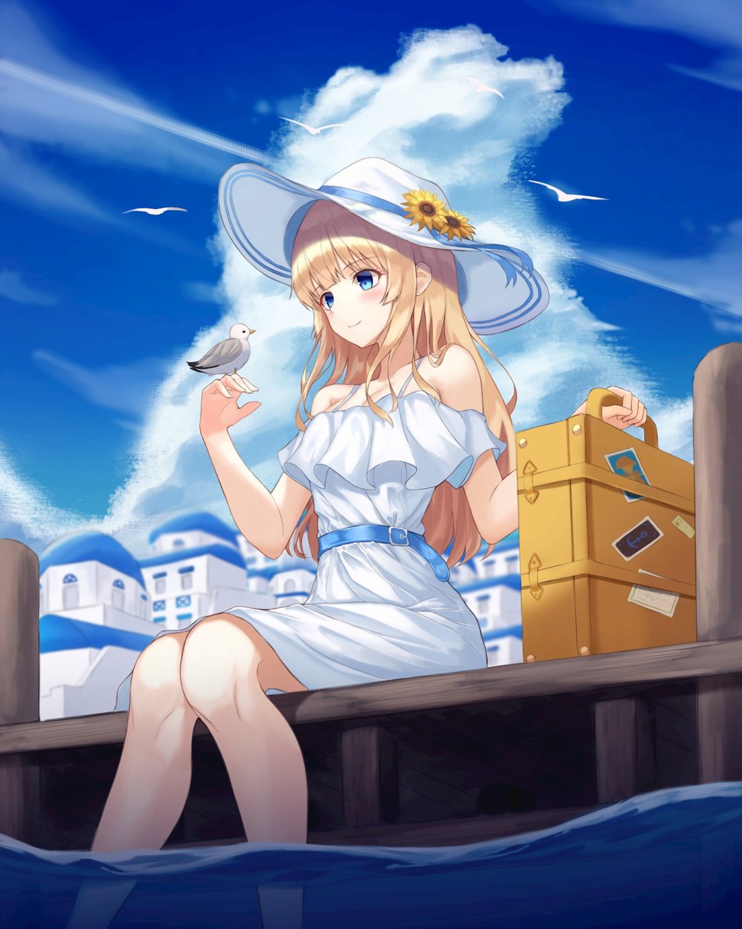 美少女行李箱旅行码头