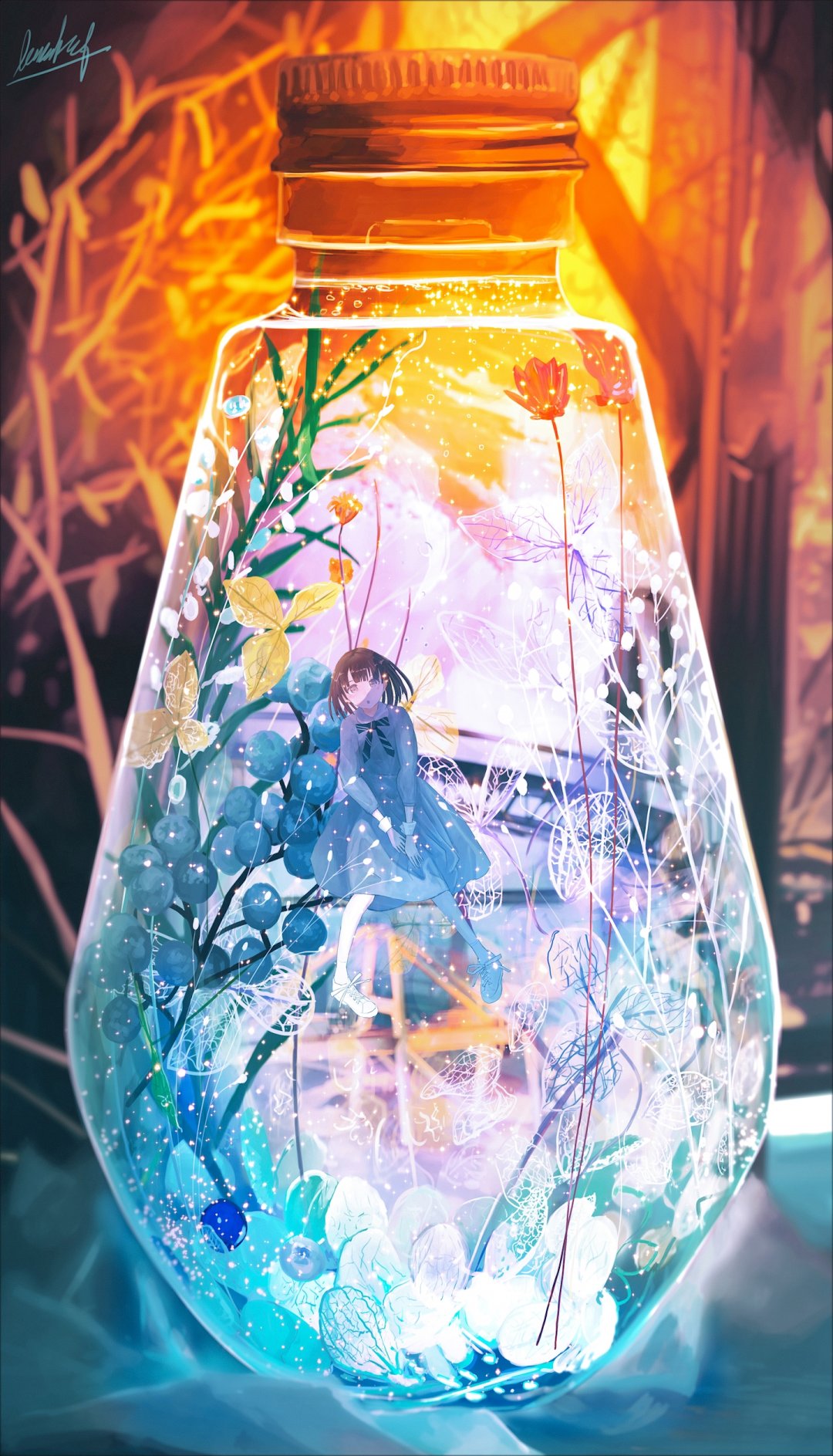 动漫风景玻璃瓶美女少女