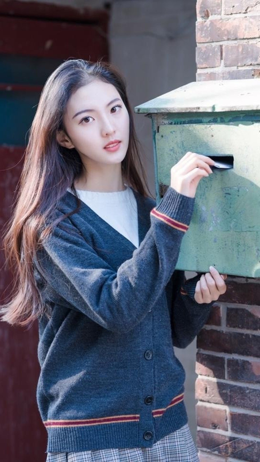 高颜值长美女清新户外