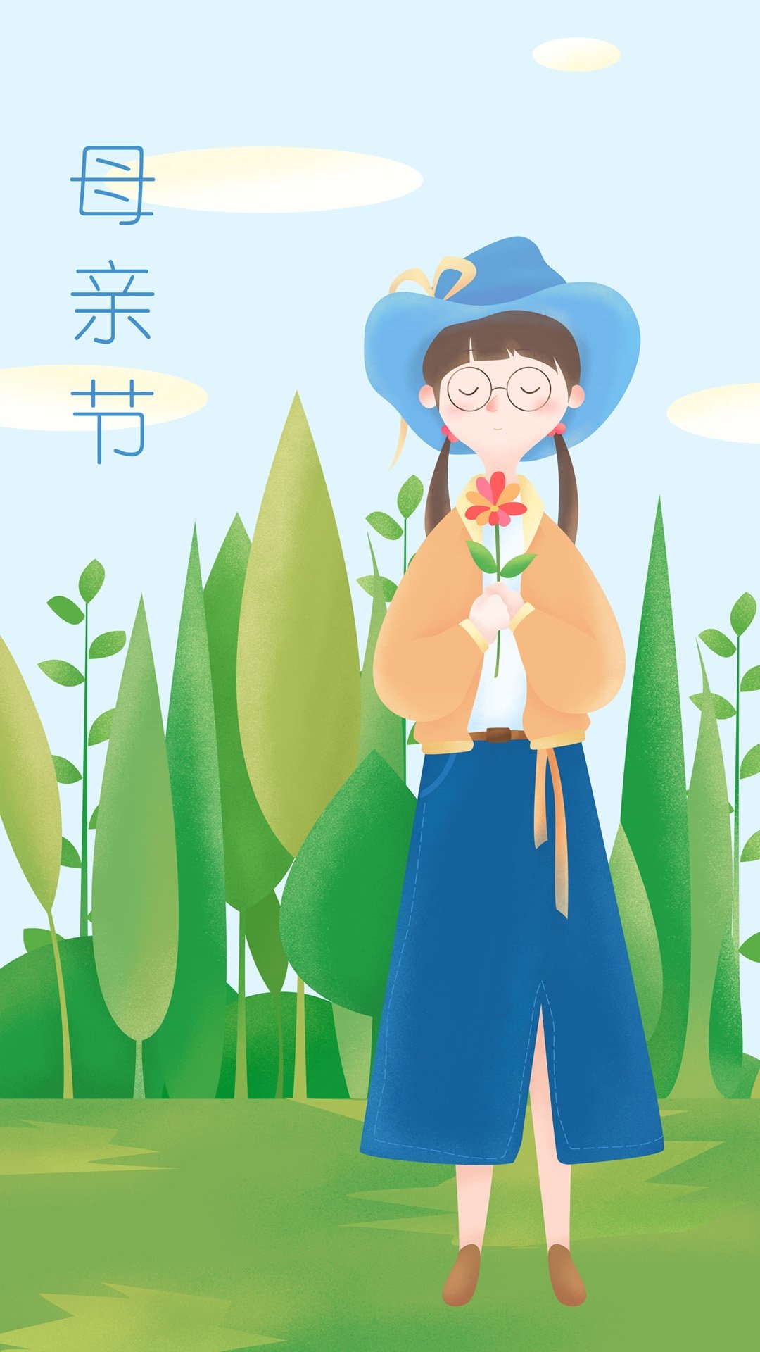 母亲节拿着花朵的女孩